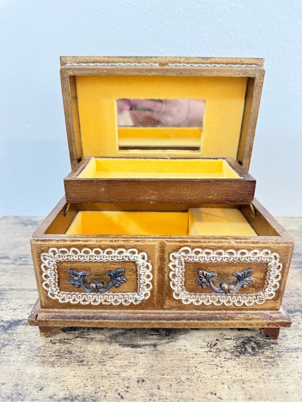 Wooden Ballerina Jewelry Box Mirror Lift-Out Tray Victorian Style - Picture 8 of 12